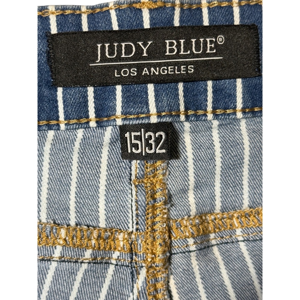 Judy Blue Pinstripe Super Flare Jeans 15/32 Women High Rise Raw Hem - Picture 5 of 9